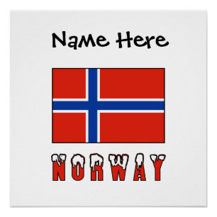 Pôster Bandeira da Noruega e da Noruega com seu nome