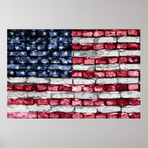 Pôster Bandeira da parede de tijolo dos Estados Unidos da