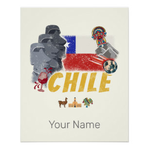 Pôster Bandeira da Páscoa Vintage no Chile e Alpaca
