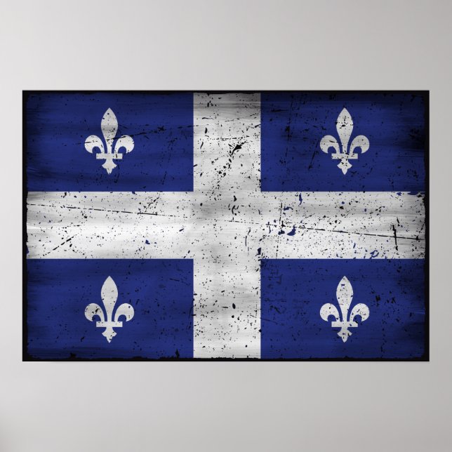 Poster Bandeira da Quebeque estilo grunge corrmoído (Frente)