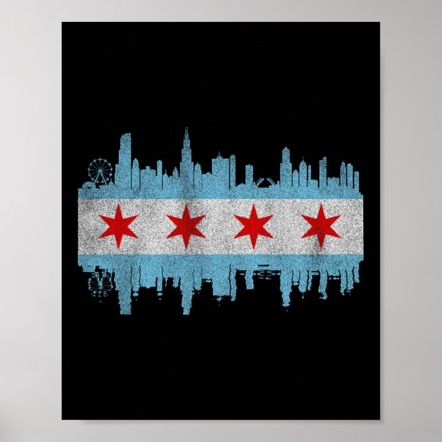 Poster Bandeira da Silhueta da Cidade de Chicago - Cidade (Frente)