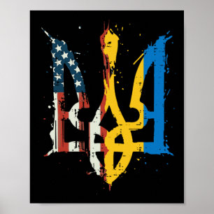 Poster Bandeira da Ucrânia América Tridente Ucraniano Try