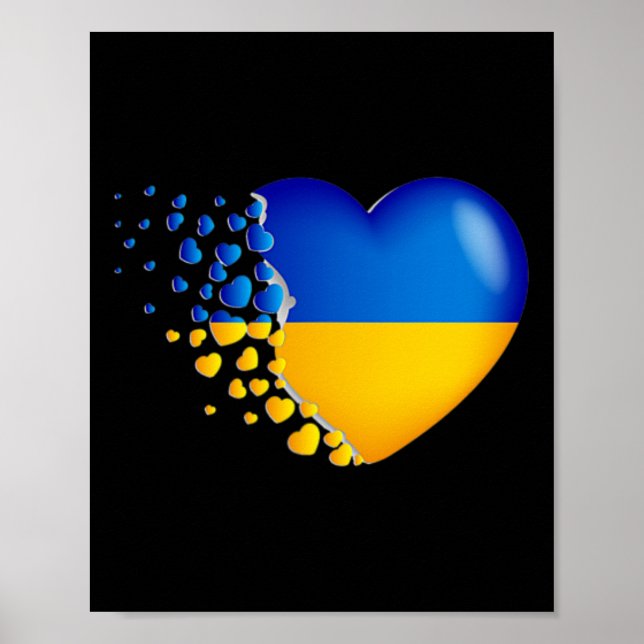 Poster Bandeira da Ucrânia Com Pequenos Corações Voando (Frente)