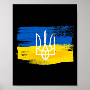 Poster Bandeira da Ucrânia e Brasão de Armas Pintado Ucra