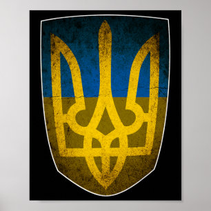 Poster Bandeira da Ucrânia e Tridente Ucraniano