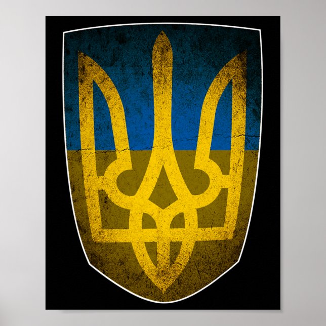 Poster Bandeira da Ucrânia e Tridente Ucraniano  (Frente)