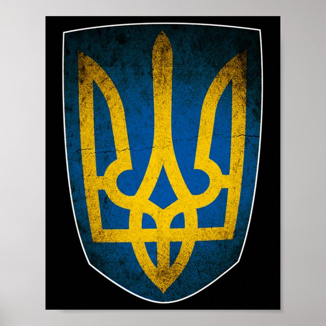 Poster Bandeira da Ucrânia e Tridente Ucraniano 1  (Frente)