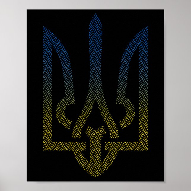 Poster Bandeira da Ucrânia e Tridente Ucraniano Eu Apoio  (Frente)