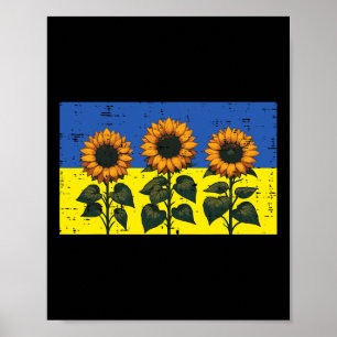 Poster Bandeira da Ucrânia Girassol Vintage Esperança Ucr