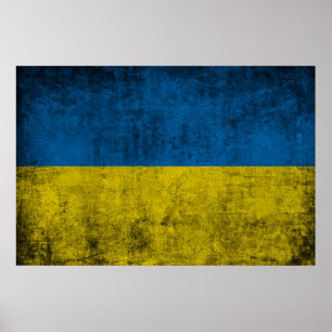 Poster Bandeira da Ucrânia no muro
