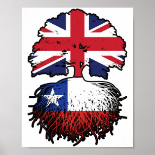 Poster Bandeira das Raízes da Árvore Britânica do Chile