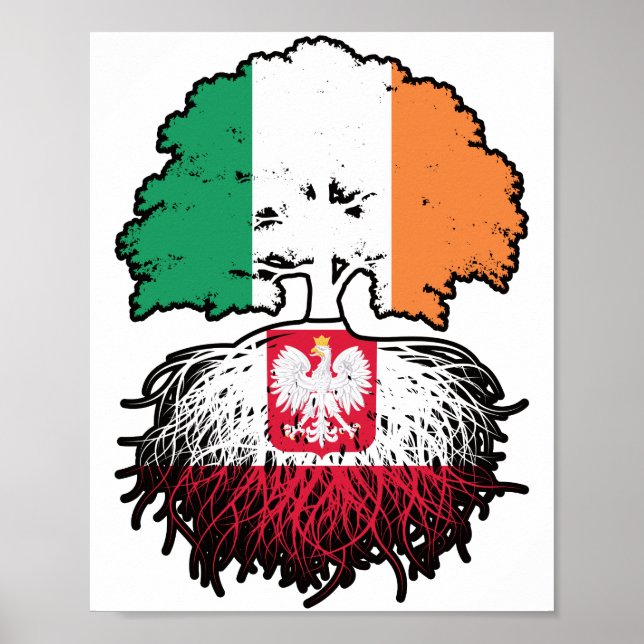 Poster Bandeira das Raízes da Árvore da Irlanda do Polôni (Frente)
