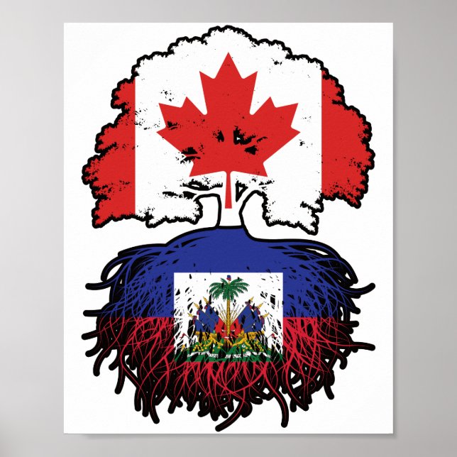 Poster Bandeira das Raízes da Árvore do Haiti no Canadá (Frente)