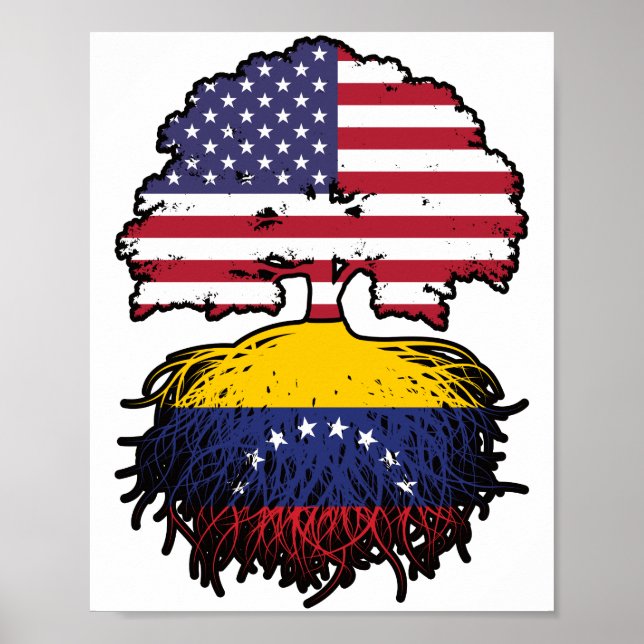 Poster Bandeira das Raízes de Árvore Venezuela americana (Frente)