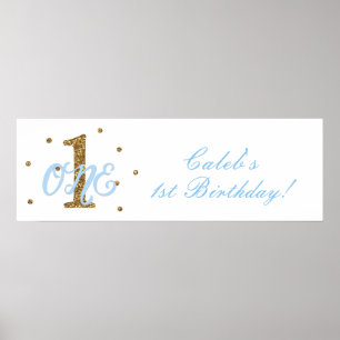 Pôster Bandeira de Aniversário de 1 Ano de Meninos Azul e