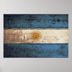 Poster Bandeira de Argentina na grão de madeira velha