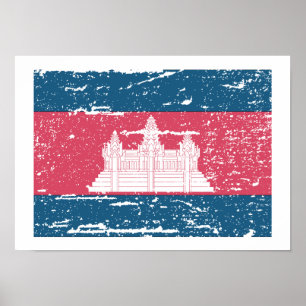 Poster Bandeira de Cambodia do vintage