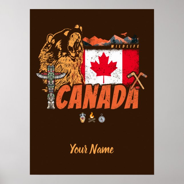 Poster Bandeira de colheita do Canadá e souvenir do urso- (Frente)