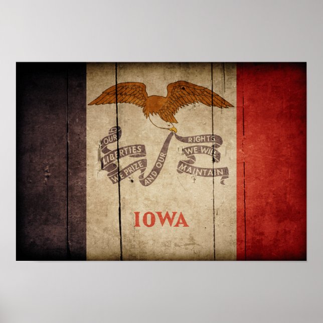 Pôster Bandeira de Iowa de madeira robusta (Frente)
