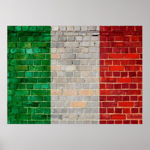 Pôster Bandeira de Italia em uma parede de tijolo