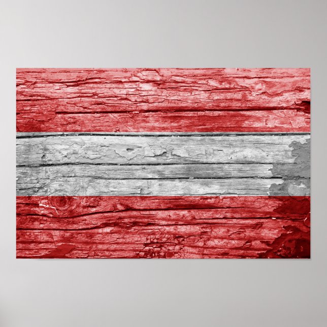 Poster Bandeira de madeira da Áustria (Frente)