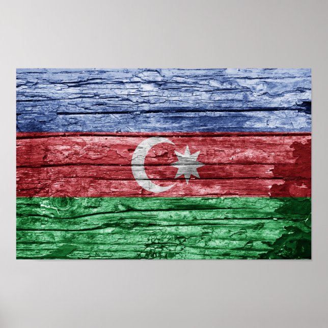 Poster Bandeira de madeira do Azerbaijão (Frente)