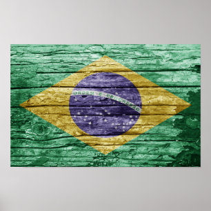 Poster Bandeira de madeira do Brasil