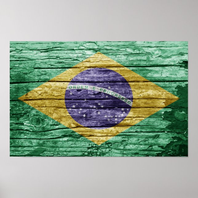 Poster Bandeira de madeira do Brasil (Frente)
