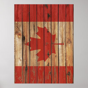 Poster Bandeira de madeira rústica de Canadá