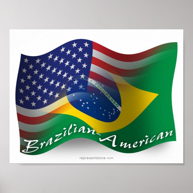 Poster Bandeira de ondas brasileira-americana (Frente)