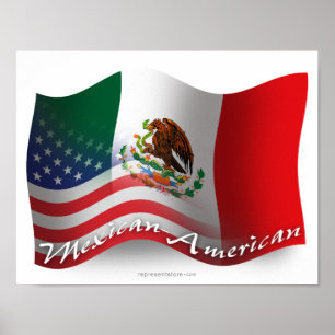 Pôster Bandeira de ondulação do méxico-americano