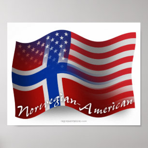 Pôster Bandeira de ondulação Norueguês-Americana