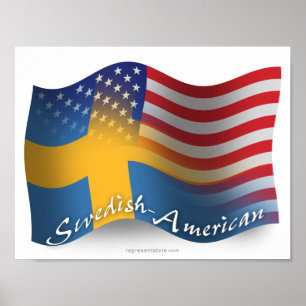 Pôster Bandeira de ondulação Sueco-Americana
