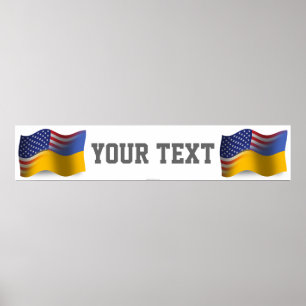 Poster Bandeira de ondulação Ucraniano-Americana da