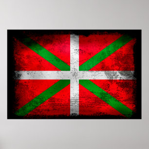 Poster Bandeira de país Basque afligida do estilo: