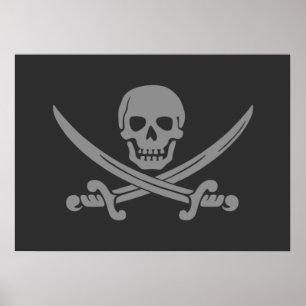 Poster Bandeira de pirata alegre cinzenta escura de Roger