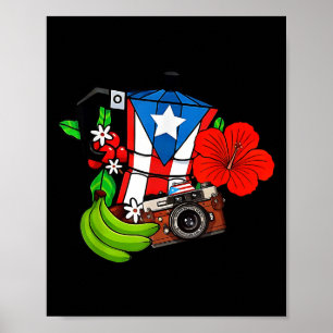 Poster Bandeira de Porto Rico Floral Sapo Boricua Mulhere