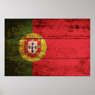 Poster Bandeira de Portugal na grão de madeira velha