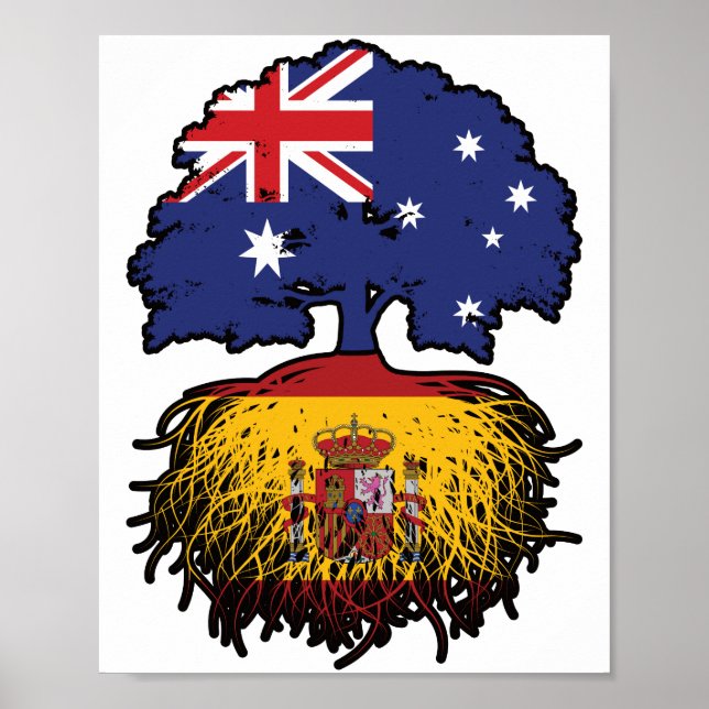 Poster Bandeira de Raízes da Árvore Australiana da espanh (Frente)