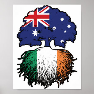 Poster Bandeira de Raízes da Árvore da Austrália Irlandes