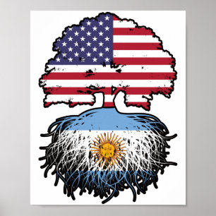 Poster Bandeira de Raízes de Árvore Argentina-americana