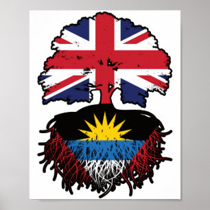 Poster Bandeira de Raízes de Árvore Britânica de Antígua 