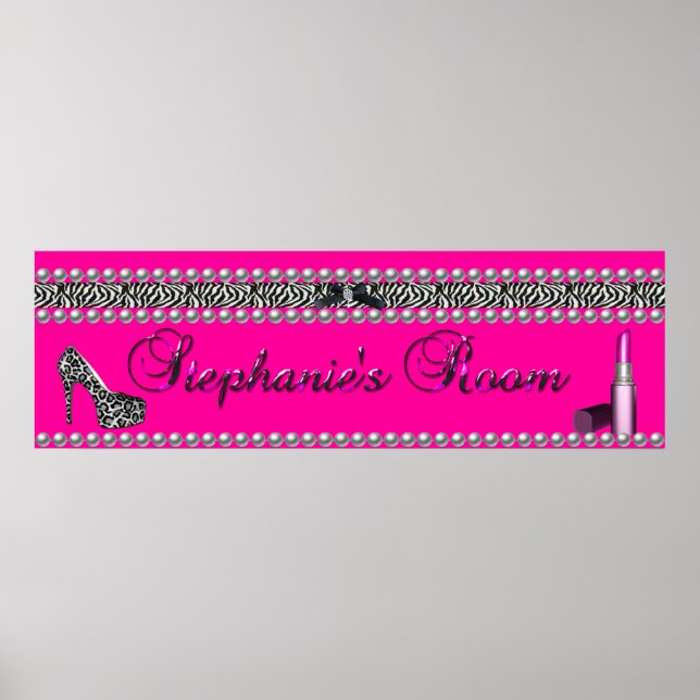 Poster Bandeira de Stephanie Batom Rosa Quente Zebra Leop (Frente)