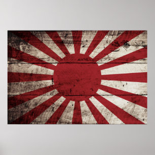 Pôster Bandeira de Sun de ascensão de Japão na grão de