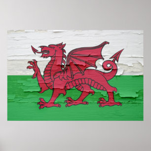 Pôster Bandeira de Wales Weathered Paint