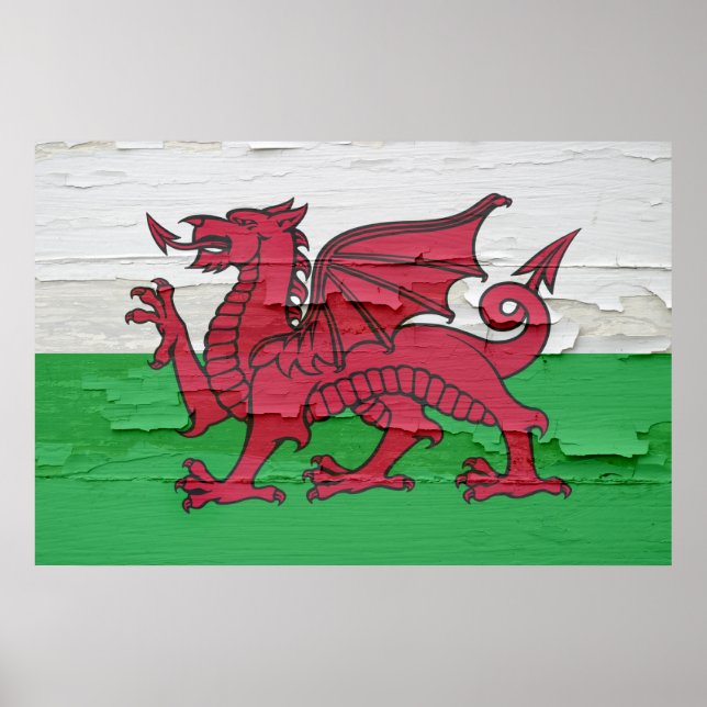 Pôster Bandeira de Wales Weathered Paint (Frente)