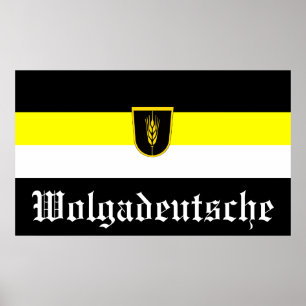 Poster Bandeira de Wolgadeutsche (versão em preto/amarelo