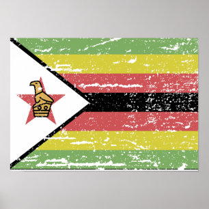 Poster Bandeira de Zimbabwe do vintage