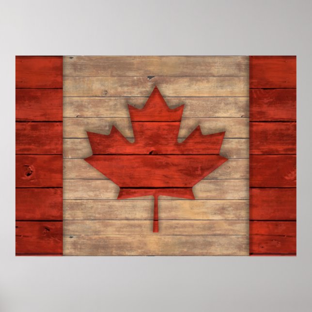Pôster Bandeira desapontada do Canadá em aspecto de madei (Frente)