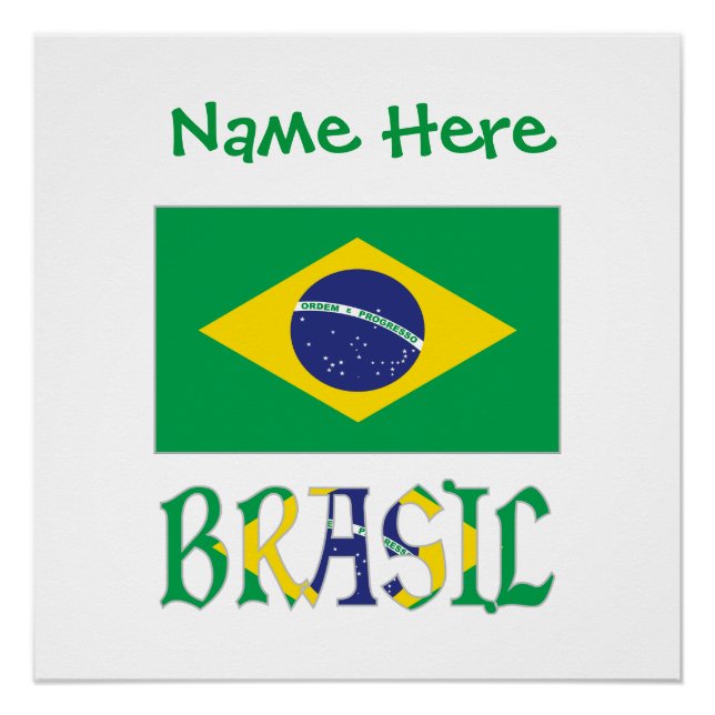 Pôster Bandeira do Brasil e Brasil Personalizado  (Frente)